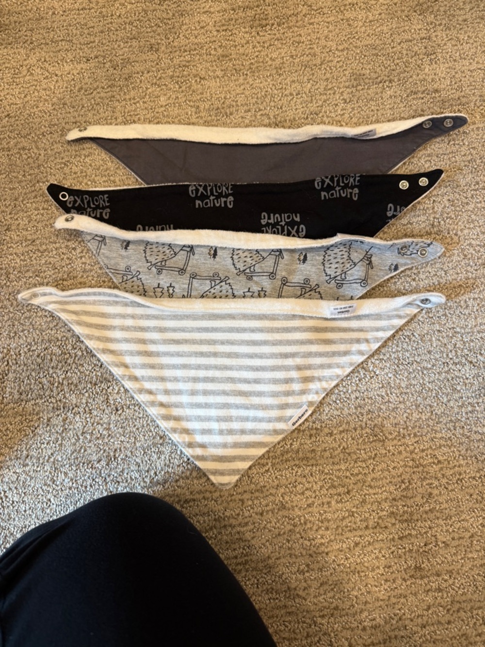 Gerber Baby Bandana Bibs in Gray, Black, and Cream